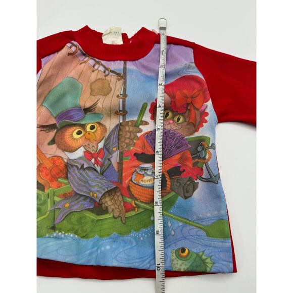 Vintage 80s Playtown Owl Graphic Sweatshirt Red Sleeves Hong Kong 12M RARE - Picture 5 of 6